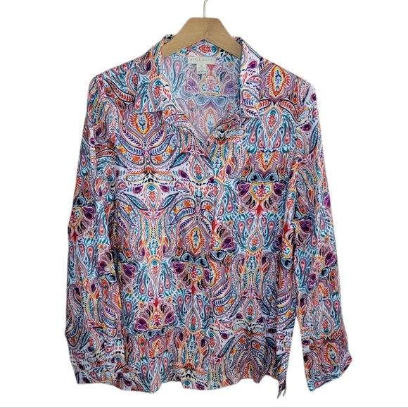 Appleseed's | Bold Colorful Paisley Button Front Blouse Size Medium - Picture 1 of 5